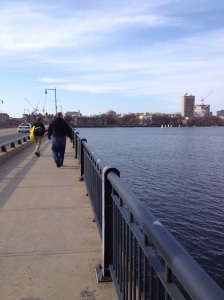 Crossing the Charles River walking back to Cambridge.